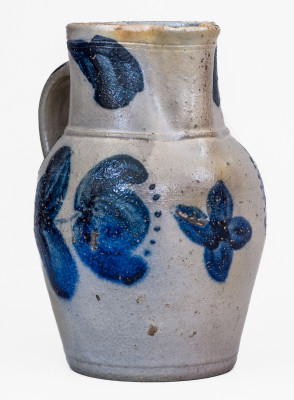 Fine and Scarce Half-Gallon Stoneware Pitcher with Cobalt Floral Decoration, Stamped 