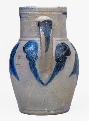 Fine and Scarce Half-Gallon Stoneware Pitcher with Cobalt Floral Decoration, Stamped 
