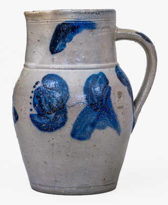 Fine and Scarce JOHN BELL / WAYNESBORO Half-Gallon Stoneware Pitcher w/ Cobalt Floral Decoration