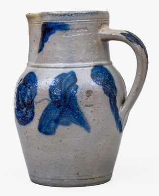 Fine and Scarce JOHN BELL / WAYNESBORO Half-Gallon Stoneware Pitcher w/ Cobalt Floral Decoration