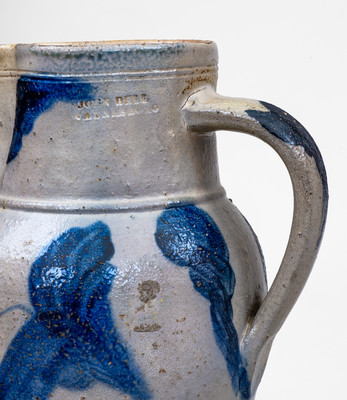 Fine and Scarce JOHN BELL / WAYNESBORO Half-Gallon Stoneware Pitcher w/ Cobalt Floral Decoration
