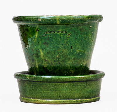 Copper-Glazed JOHN BELL (Waynesboro, PA) Redware Flowerpot, c1850-80