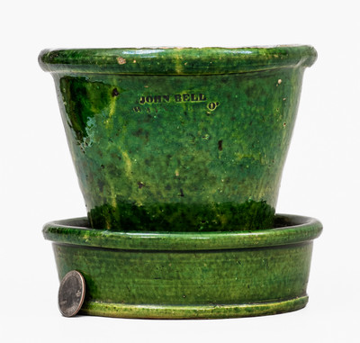Copper-Glazed JOHN BELL (Waynesboro, PA) Redware Flowerpot, c1850-80