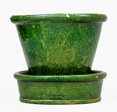 Copper-Glazed JOHN BELL (Waynesboro, PA) Redware Flowerpot, c1850-80