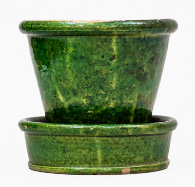Copper-Glazed JOHN BELL (Waynesboro, PA) Redware Flowerpot, c1850-80