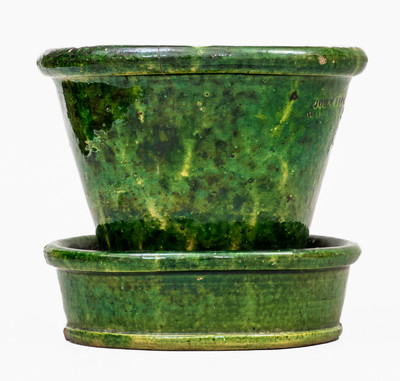 Copper-Glazed JOHN BELL (Waynesboro, PA) Redware Flowerpot, c1850-80