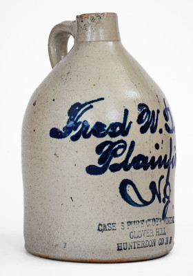 Plainfield, NJ Advertising Jug by Fulper Pottery: CASE S PURE CIDER VINEGAR / CLOVER HILL / HUNTERDON CO.