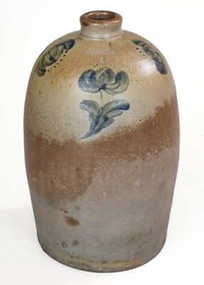 JOHN BELL / WAYNESBORO, PA Stoneware Jug w/ Cobalt Floral Decoration, c1850-80