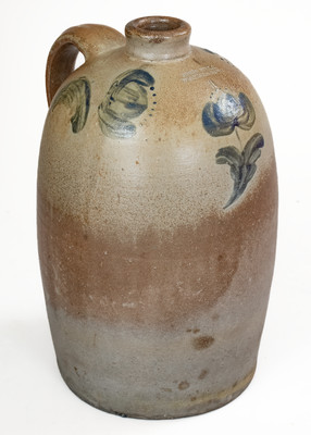 JOHN BELL / WAYNESBORO, PA Stoneware Jug w/ Cobalt Floral Decoration, c1850-80