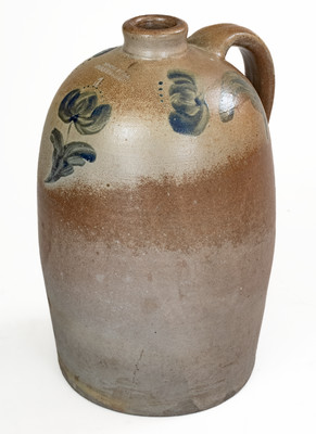 JOHN BELL / WAYNESBORO, PA Stoneware Jug w/ Cobalt Floral Decoration, c1850-80