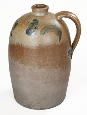 JOHN BELL / WAYNESBORO, PA Stoneware Jug w/ Cobalt Floral Decoration, c1850-80