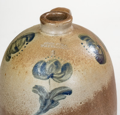 JOHN BELL / WAYNESBORO, PA Stoneware Jug w/ Cobalt Floral Decoration, c1850-80
