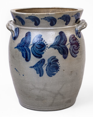 Exceptional Four-Gallon JOHN BELL / WAYNESBORO Stoneware Jar w/ Elaborate Cobalt Floral Decoration
