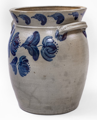 Exceptional Four-Gallon JOHN BELL / WAYNESBORO Stoneware Jar w/ Elaborate Cobalt Floral Decoration