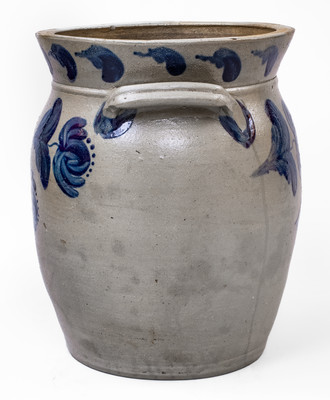 Exceptional Four-Gallon JOHN BELL / WAYNESBORO Stoneware Jar w/ Elaborate Cobalt Floral Decoration