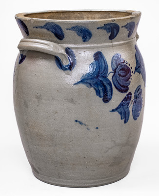 Exceptional Four-Gallon JOHN BELL / WAYNESBORO Stoneware Jar w/ Elaborate Cobalt Floral Decoration