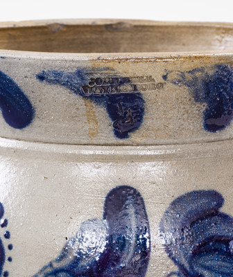 Exceptional Four-Gallon JOHN BELL / WAYNESBORO Stoneware Jar w/ Elaborate Cobalt Floral Decoration