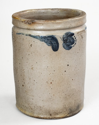JOHN BELL / WAYNESBORO, PA Stoneware Jar w/ Cobalt Floral Decoration