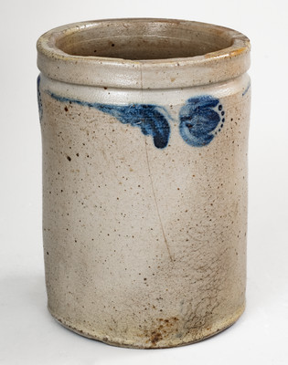JOHN BELL / WAYNESBORO, PA Stoneware Jar w/ Cobalt Floral Decoration