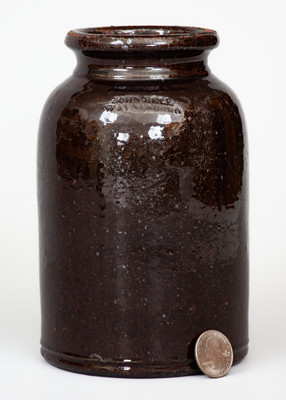 Manganese-Glazed JOHN BELL / WAYNESBORO Redware Canning Jar, c1850-80