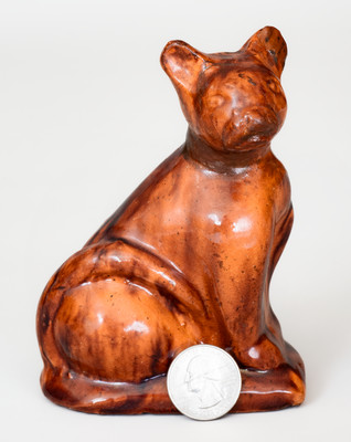 Rare Glazed Redware Figure of a Cat, attributed to John Bell, Waynesboro, PA, c1850-80