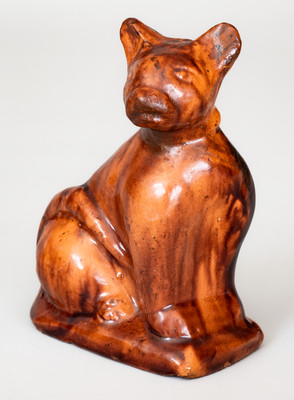 Rare Glazed Redware Figure of a Cat, attributed to John Bell, Waynesboro, PA, c1850-80