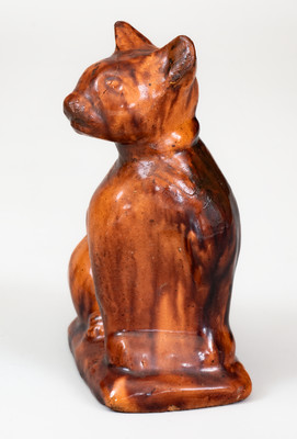 Rare Glazed Redware Figure of a Cat, attributed to John Bell, Waynesboro, PA, c1850-80
