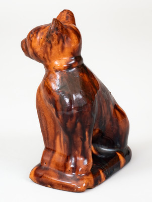 Rare Glazed Redware Figure of a Cat, attributed to John Bell, Waynesboro, PA, c1850-80