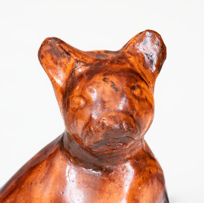 Rare Glazed Redware Figure of a Cat, attributed to John Bell, Waynesboro, PA, c1850-80
