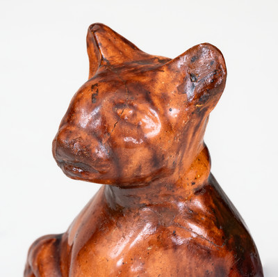 Rare Glazed Redware Figure of a Cat, attributed to John Bell, Waynesboro, PA, c1850-80