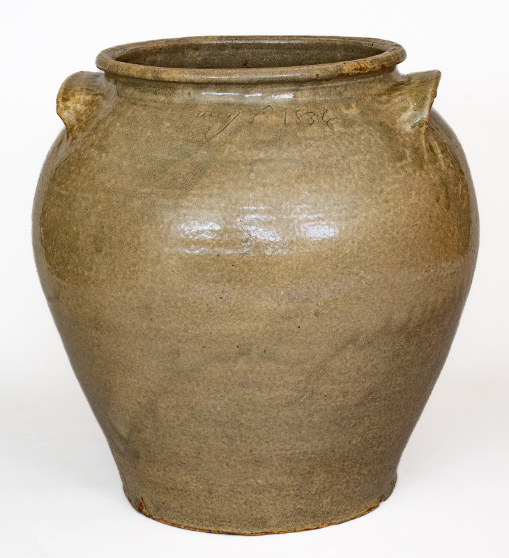 Extremely Important Stoneware Jar att. Enslaved Potter Harry, Pottersville, Edgefield District, SC, Dated 