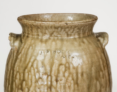 J.P. BODIE / MAKER, Kirksey s Crossroads, Edgefield District, SC, Stoneware Churn, c1870