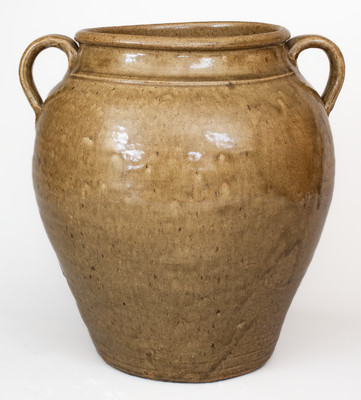 Rare Open-Handled Stoneware Jar w/ Incised