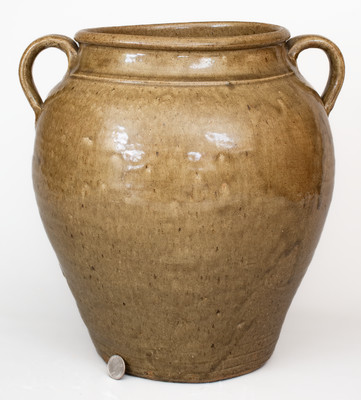 Rare Open-Handled Stoneware Jar w/ Incised 