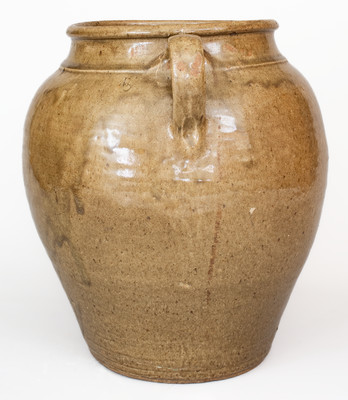 Rare Open-Handled Stoneware Jar w/ Incised