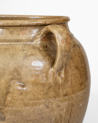 Rare Open-Handled Stoneware Jar w/ Incised 
