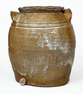 Rare Rutile Decorated Stoneware Jar w/ Incised Horseshoe att. David Drake, Edgefield District, SC, c1852-53
