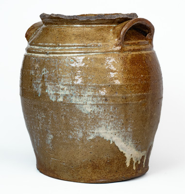 Rare Rutile Decorated Stoneware Jar w/ Incised Horseshoe att. David Drake, Edgefield District, SC, c1852-53
