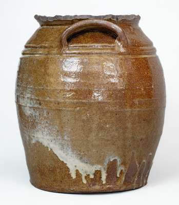 Rare Rutile Decorated Stoneware Jar w/ Incised Horseshoe att. David Drake, Edgefield District, SC, c1852-53
