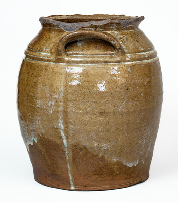 Rare Rutile Decorated Stoneware Jar w/ Incised Horseshoe att. David Drake, Edgefield District, SC, c1852-53