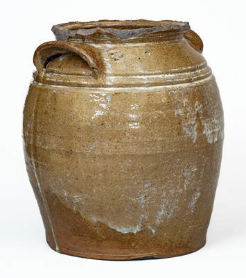 Rare Rutile Decorated Stoneware Jar w/ Incised Horseshoe att. David Drake, Edgefield District, SC, c1852-53