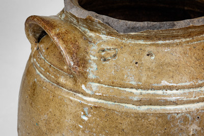 Rare Rutile Decorated Stoneware Jar w/ Incised Horseshoe att. David Drake, Edgefield District, SC, c1852-53