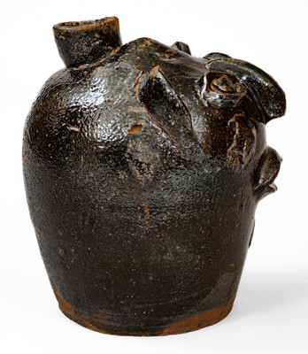 Rare Alkaline-Glazed Stoneware Face Harvest Jug, probably Upstate SC, late 19th / early 20th century