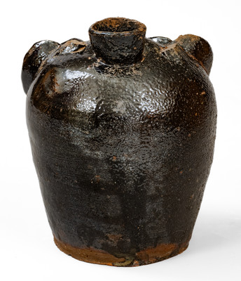 Rare Alkaline-Glazed Stoneware Face Harvest Jug, probably Upstate SC, late 19th / early 20th century