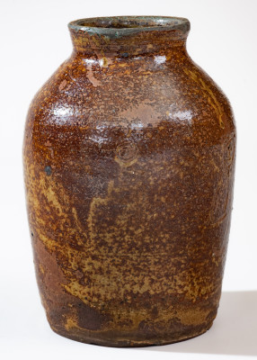 Extremely Rare and Important Stoneware Jar with Incised Figures att. David Drake, Edgefield District, SC
