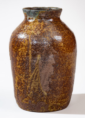 Extremely Rare and Important Stoneware Jar with Incised Figures att. David Drake, Edgefield District, SC