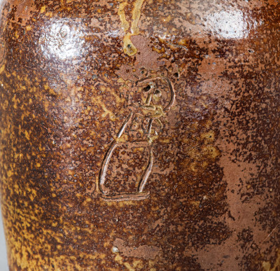 Extremely Rare and Important Stoneware Jar with Incised Figures att. David Drake, Edgefield District, SC