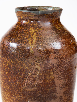 Extremely Rare and Important Stoneware Jar with Incised Figures att. David Drake, Edgefield District, SC