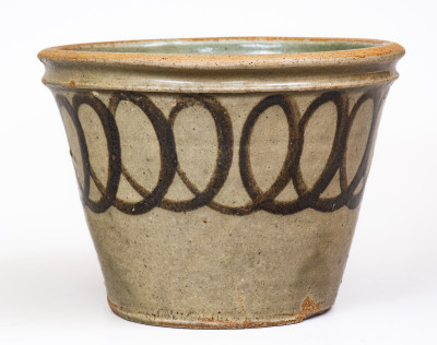 Very Rare Stoneware Clabber Bowl with Iron Slip Decoration, attrib. Thomas Chandler, Edgefield District, SC, circa 1850