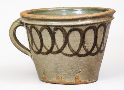 Very Rare Stoneware Clabber Bowl with Iron Slip Decoration, attrib. Thomas Chandler, Edgefield District, SC, circa 1850